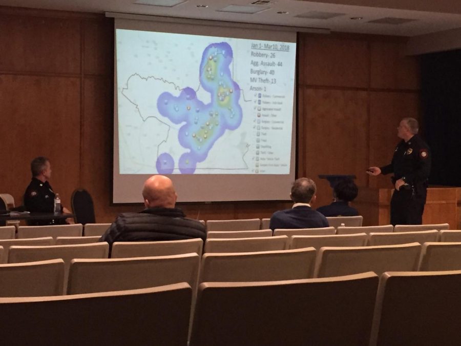 Captain Thompson demonstrating a heat map of criminal activity in the city of Danville.