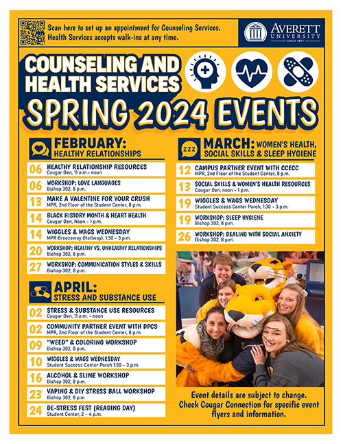 New Counseling Services Workshops for Spring 2024. 